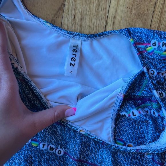 Girls terez bathing suit! Blue with friendship bracelets. Size 16 - Picture 2 of 2